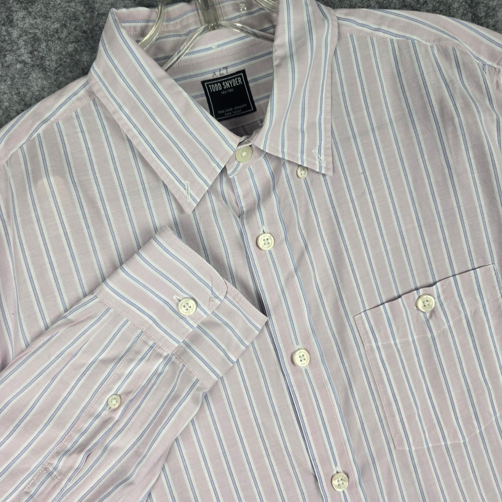 Todd Snyder Shirt Mens XL Pink Blue Striped Cotton Silk Blend Long Sleeve Button